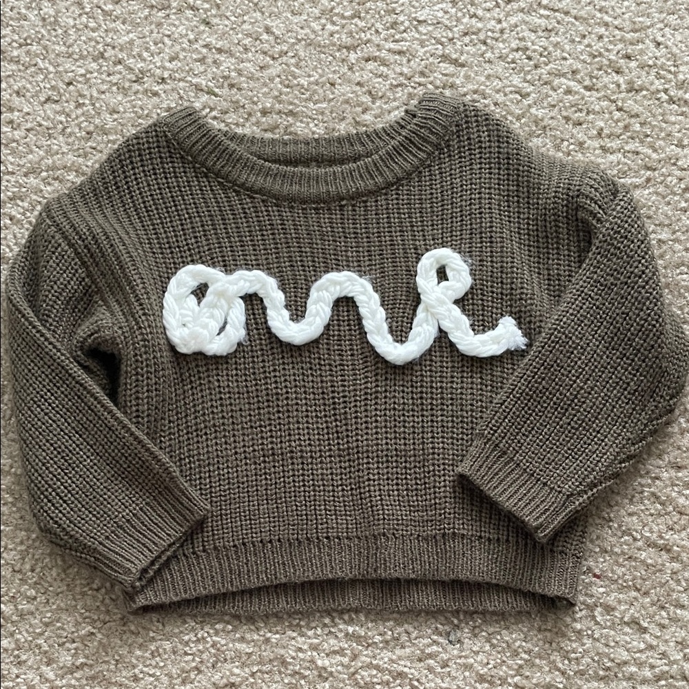 Chunky Knit Sweater with White Rope “One” Detail